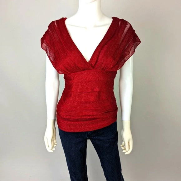 Max Studio Fitted Layered V Neckline Top M - Picture 1 of 5